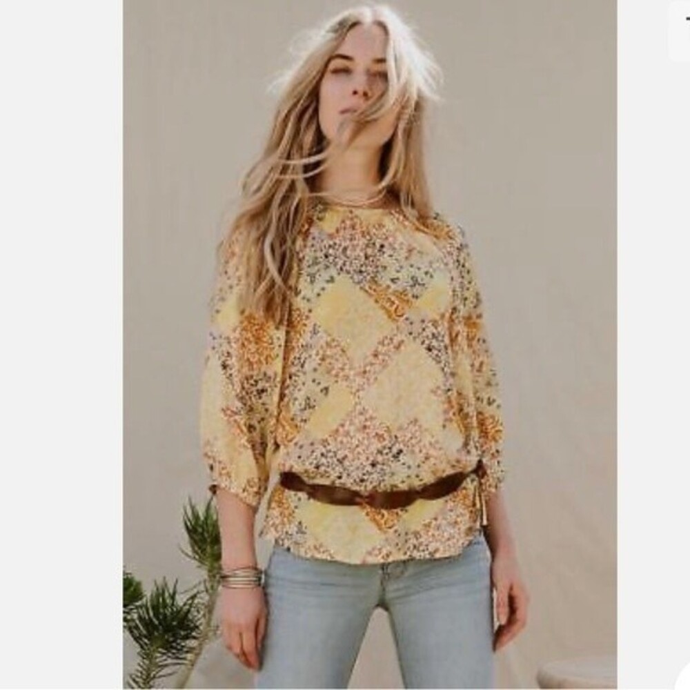 Matilda Jane Clothing Good Hart Yellow & Pink Floral Rockport Tunic Top L NWT